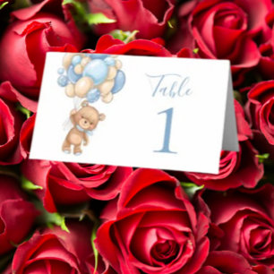 Baby Shower Teddy Bear Balloon Blue Place Card