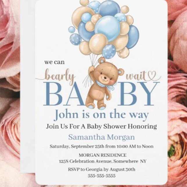 Baby Shower Teddy Bear Balloon Boy Theme  Invitation ( We are throwing a Teddy Bear Baby Shower for our little bundle of joy)