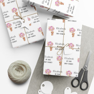 BABY SHOWER Teddy Bear Balloon Theme Personalised  Wrapping Paper