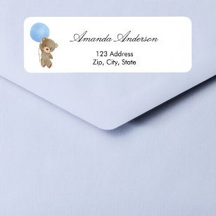 Baby Shower teddy bear blue return address Return Address Label