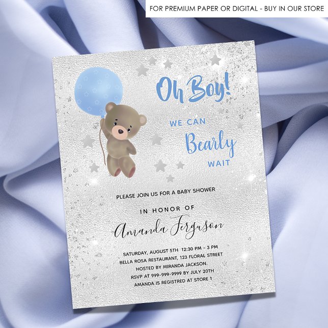 Baby shower teddy bear boy blue budget invitation flyer (Creator Uploaded)