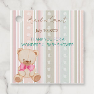 Baby Shower Teddy Bear Boy Girl Stripes Vintage Favour Tags