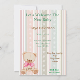 Baby Shower Teddy Bear Boy Girl Stripes Vintage Invitation