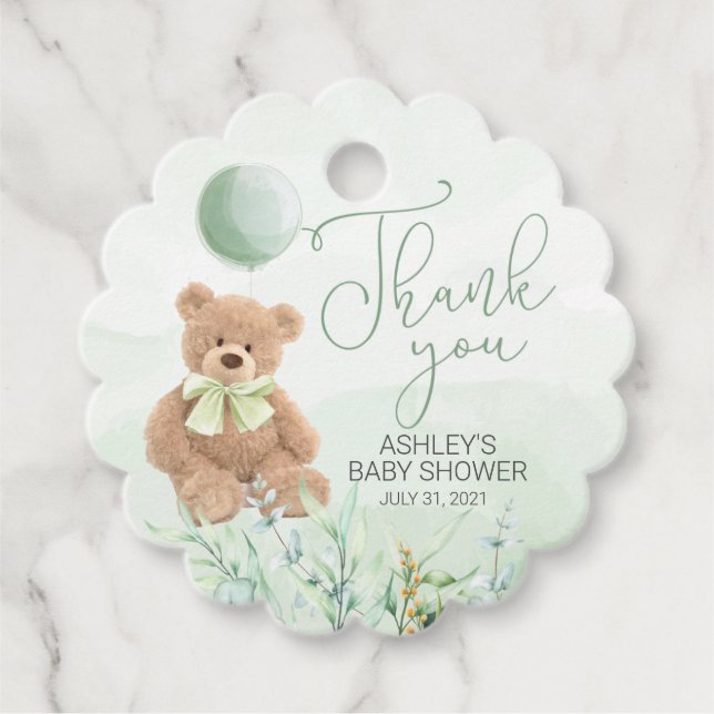 Baby Shower Teddy Bear Favour Tags (Front)