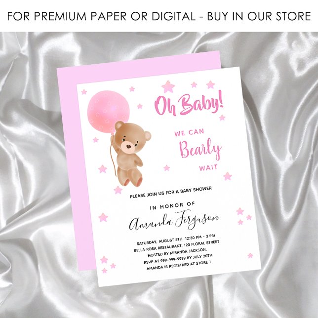Baby shower teddy bear girl pink budget invitation flyer (Creator Uploaded)