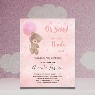 Baby shower teddy bear girl pink invitation