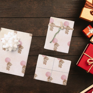 Baby shower teddy bear girl rose gold pink wrapping paper sheet