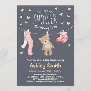 Baby Shower Teddy Bear Invitation Baby Girl