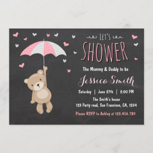 Baby Shower Teddy Bear Invitation Baby Girl Pink