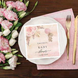 Baby Shower teddy bear pampas grass rose gold Napkin