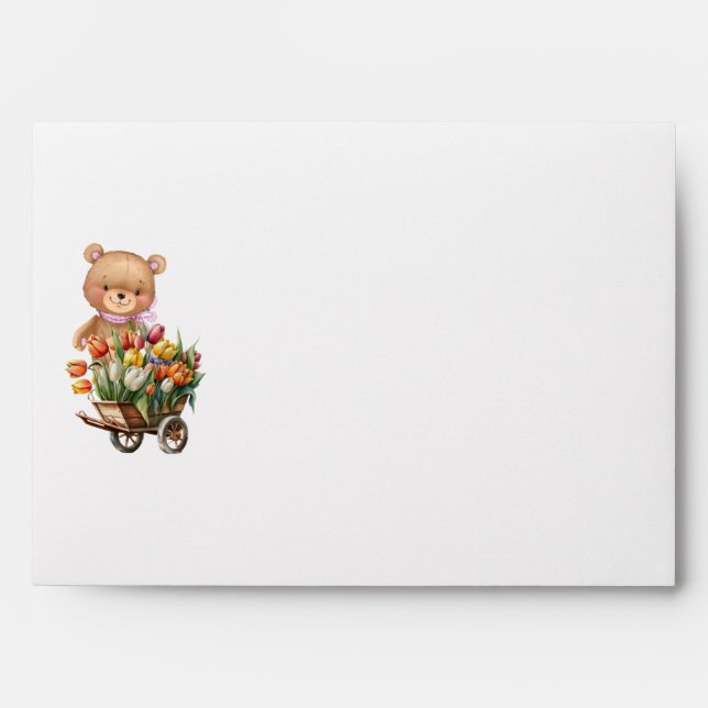 Baby Shower Teddy Bear Pink Floral Rustic Envelope (Front)