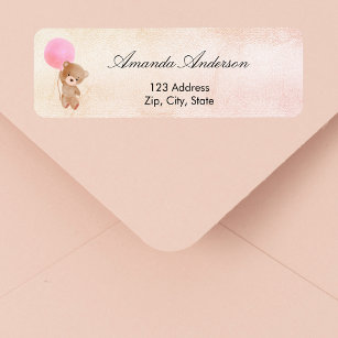 Baby Shower teddy bear pink return address Return Address Label