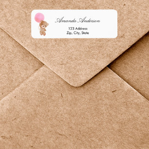 Baby Shower teddy bear pink return address  Return Address Label