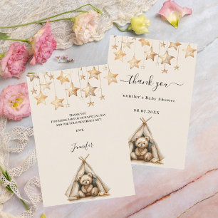Baby Shower teddy bear stars tent beige Thank You Card