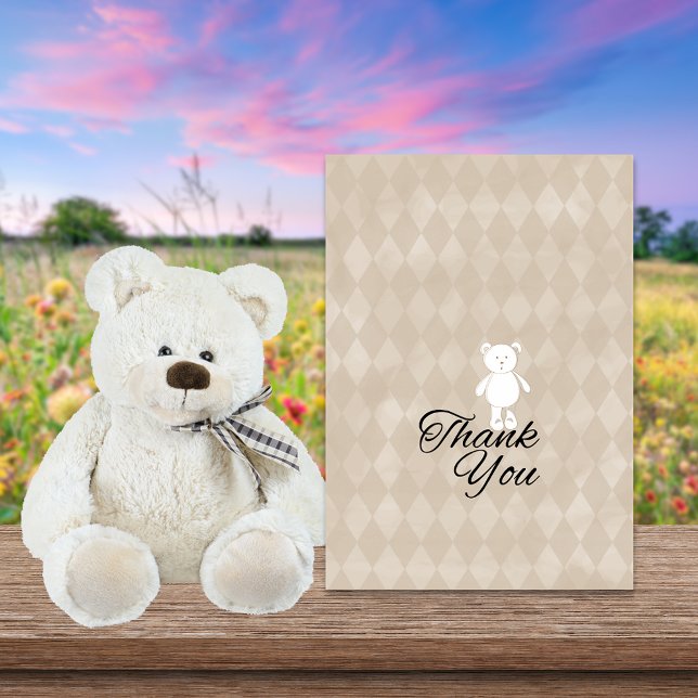 Baby Shower Teddy Bear | Tan Argyle Thank You Card (Creator Uploaded)