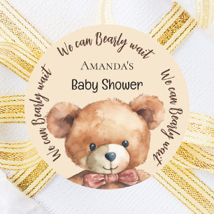 Baby Shower teddy bear we can bearly wait beige Classic Round Sticker
