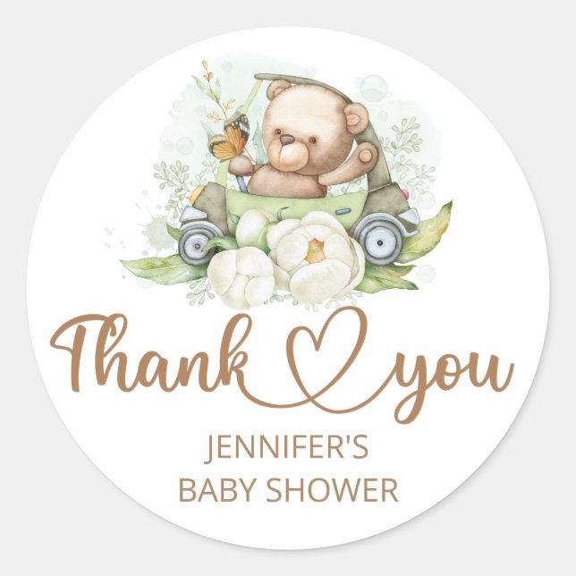 Baby Shower Teddy Boy Baby Bear Classic Round Sticker (Front)
