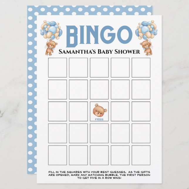 Baby Shower Teddy Boy Bubbly Blue Bingo Game  Invitation (Front/Back)