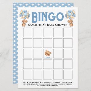 Baby Shower Teddy Boy Bubbly Blue Bingo Game  Invitation