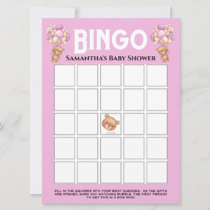Baby Shower Teddy Boy Bubbly Pink Bingo  Invitation