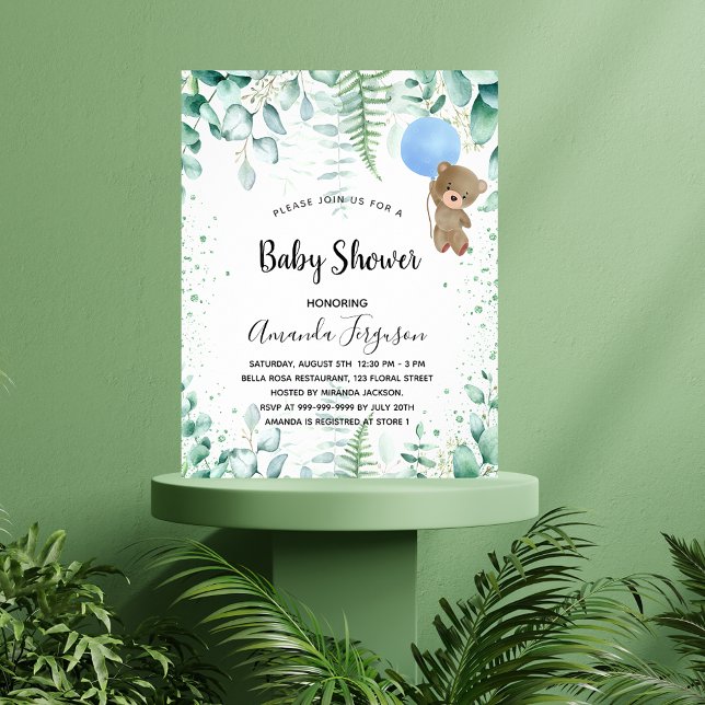 Baby Shower teddy boy eucalyptus budget invitation Flyer (Creator Uploaded)