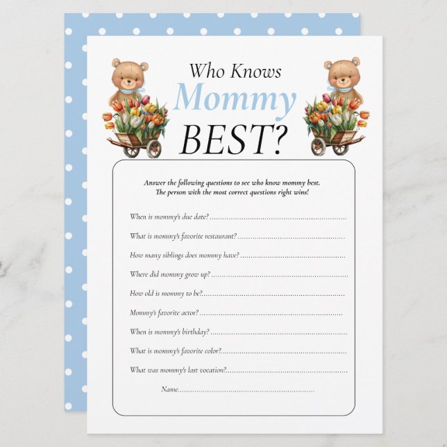 Baby Shower teddy Floral Boy Who Knows Mummy     Invitation (Front/Back)