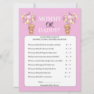 Baby Shower Teddy  Girl Mummy or Daddy  Invitation