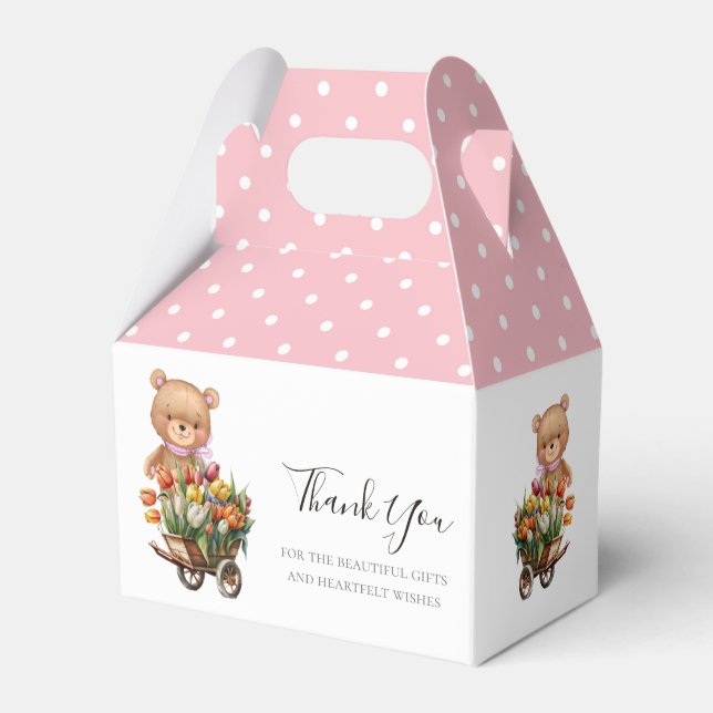 Baby Shower Teddy  Soft Pink Floral Rustic  Favour Box (Front Side)