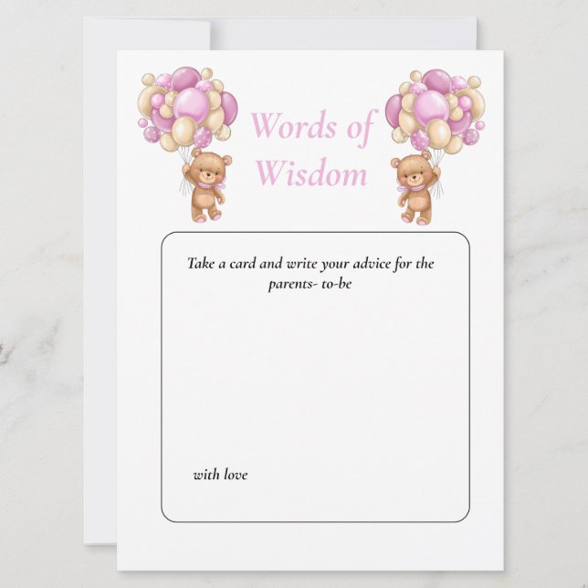  Baby Shower Teddy Wisdom Pink  poker dots  Invitation (Front)