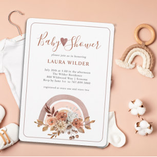 Baby Shower Terracotta Boho Watercolor Rainbow  Invitation