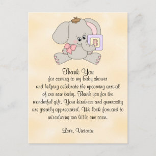 Baby Shower Thank You Baby Elephant Postcard