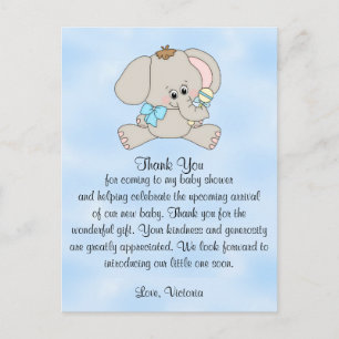 Baby Shower Thank You Baby Elephant Postcard