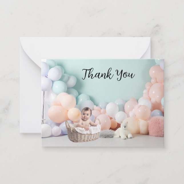 Baby Shower Thank you  Balloon Photo Backdrop Card (Front)