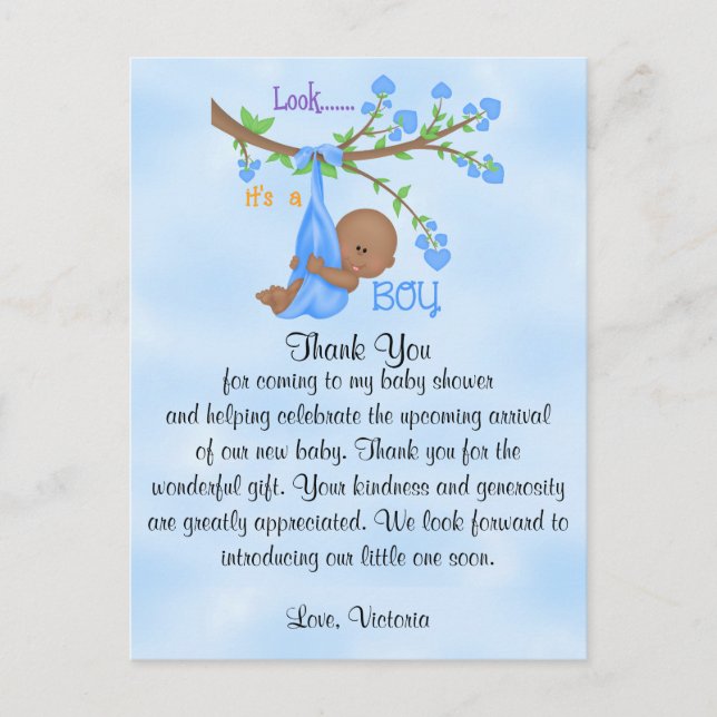 Baby Shower Thank You Boy Ethnic Postcard (Front)