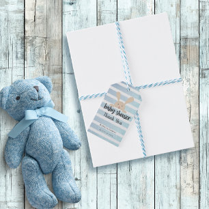 Baby Shower Thank You Bunny Blue White Stripe Gift Tags
