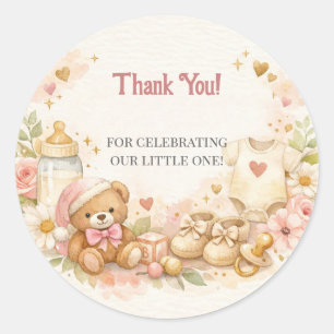 Baby Shower Thank You Card   Cute Teddy Bear Desig Classic Round Sticker