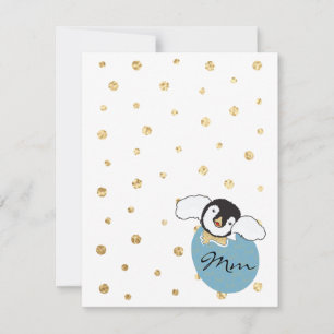 Baby Shower Thank You Card, "Penguin Blue/Gold" Card