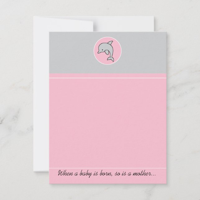 Baby Shower Thank You Card, Pink Dolphin (Front)
