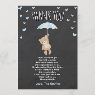Baby Shower Thank You Card Teddy Bear blue Cub Boy