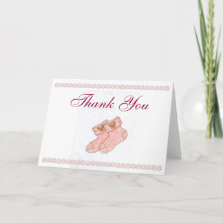 Baby Shower Thank You Card w/ Cute Booties (Pink)