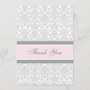 Baby Shower Thank You Cards Pink Grey Damask