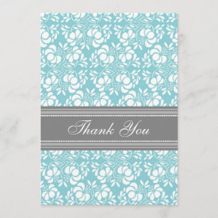 Baby Shower Thank You Cards Teal Grey Damask