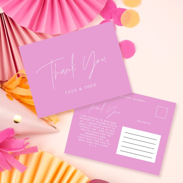 Baby shower thank you cerise pink elegant modern postcard (Creator Uploaded)