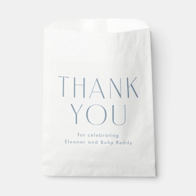 Baby shower thank you chambray blue favour bag (Front)
