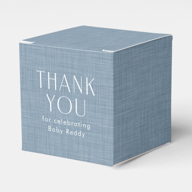 Baby shower thank you chambray blue favour box (Front Side)