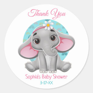 Baby Shower Thank You Cute Elephant DIY Name, Info Classic Round Sticker