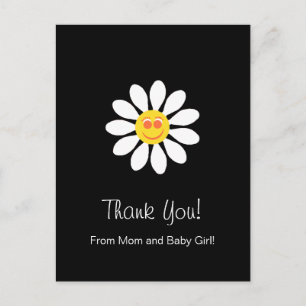Baby Shower Thank You Cute Happy Face Girly Daisy Postcard