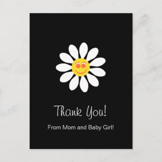 Baby Shower Thank You Cute Happy Face Girly Daisy Postcard