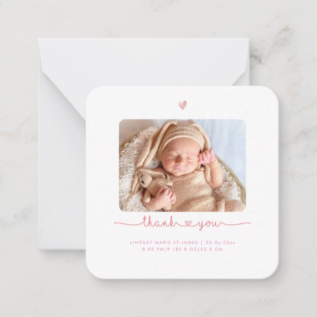 Baby Shower Thank You DIY Colour Script Note Card (Front)