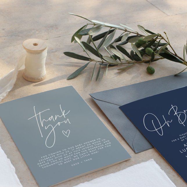 Baby shower thank you dusty blue elegant modern invitation (Creator Uploaded)